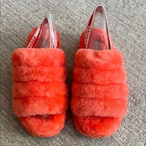 UGG Vibrant Orange Fluffy Slides